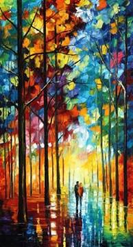 Landscapes Painting - Red Yellow Trees Autumn by Knife 02